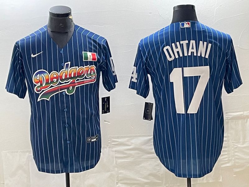 Men Los Angeles Dodgers #17 Ohtani Blue stripe Nike Game MLB Jersey style 8->los angeles dodgers->MLB Jersey